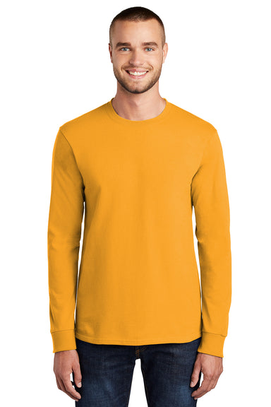 Port & Company PC61LS/PC61LST Mens Essential Long Sleeve Crewneck T-Shirt Gold Model Front