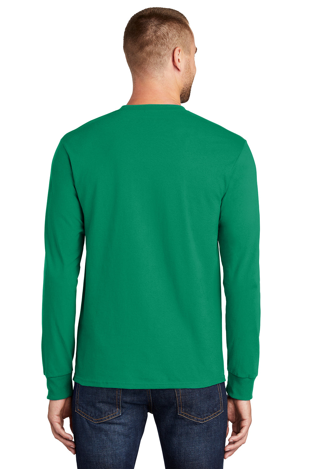 Port & Company PC61LS/PC61LST Mens Essential Long Sleeve Crewneck T-Shirt Kelly Green Model Back