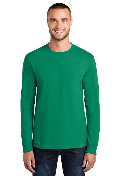 Port & Company PC61LS/PC61LST Mens Essential Long Sleeve Crewneck T-Shirt Kelly Green Model Front