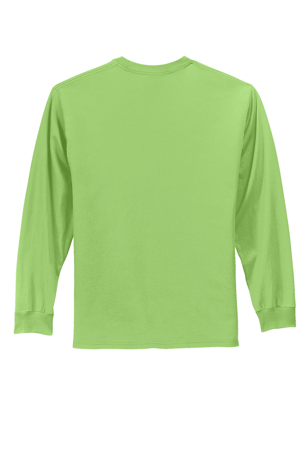 Port & Company PC61LS/PC61LST Mens Essential Long Sleeve Crewneck T-Shirt Lime Green Flat Back