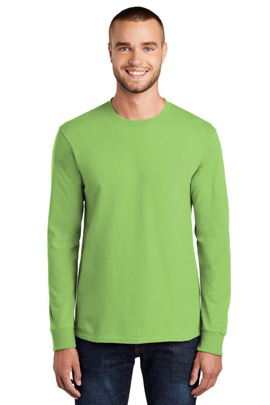 Port & Company PC61LS/PC61LST Mens Essential Long Sleeve Crewneck T-Shirt Lime Green Model Front