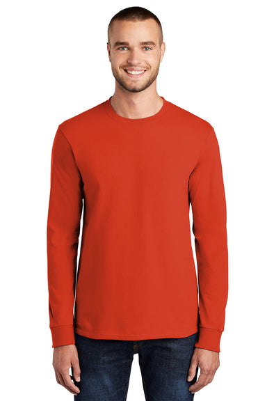 Port & Company PC61LS/PC61LST Mens Essential Long Sleeve Crewneck T-Shirt Orange Model Front