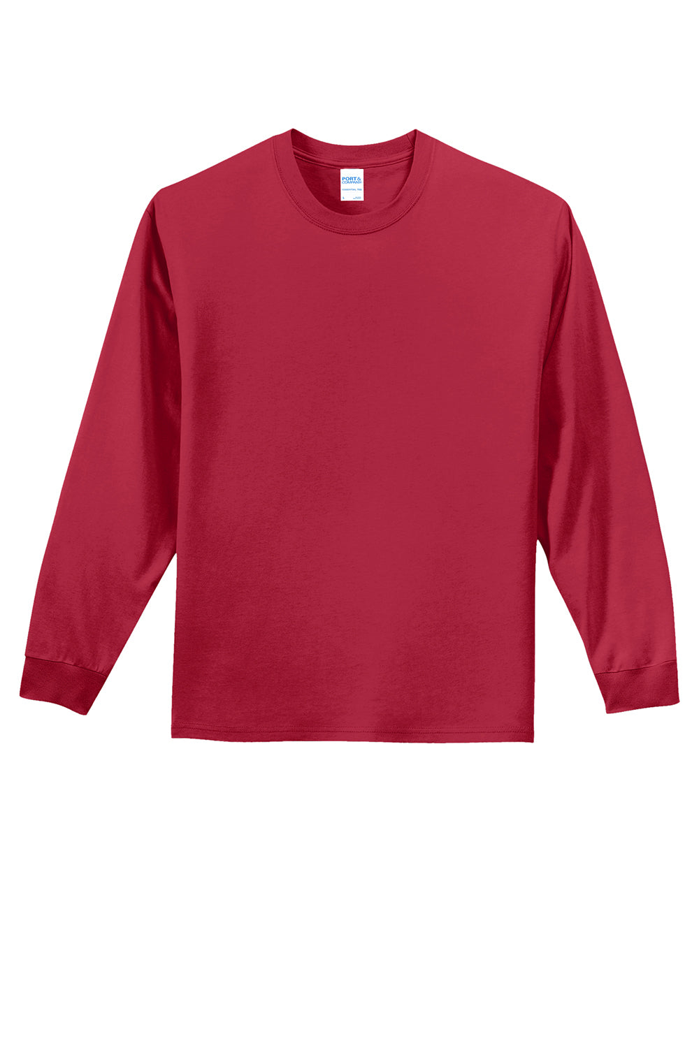 Port & Company PC61LS/PC61LST Mens Essential Long Sleeve Crewneck T-Shirt Red Flat Front