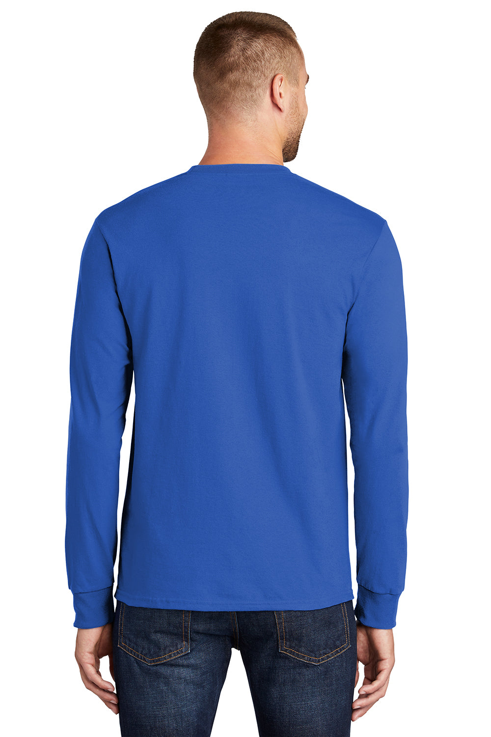 Port & Company PC61LS/PC61LST Mens Essential Long Sleeve Crewneck T-Shirt Royal Blue Model Back