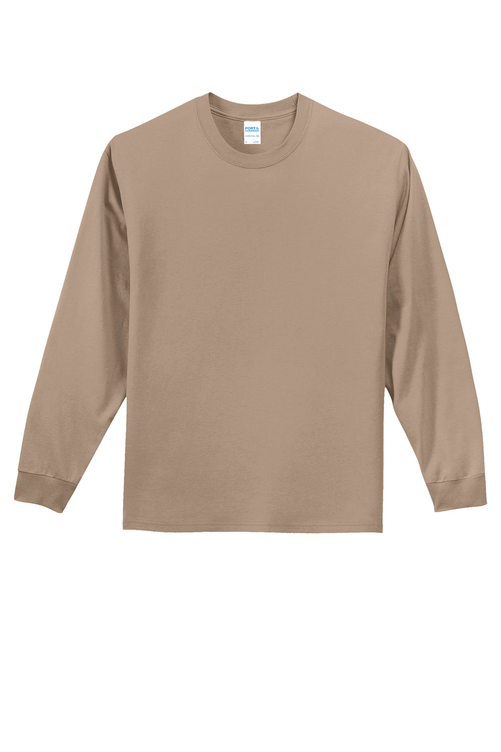 Port & Company PC61LS/PC61LST Mens Essential Long Sleeve Crewneck T-Shirt Sand Flat Front