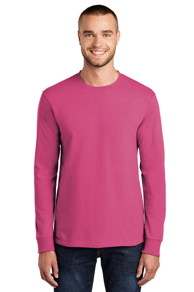 Port & Company PC61LS/PC61LST Mens Essential Long Sleeve Crewneck T-Shirt Sangria Pink Model Front