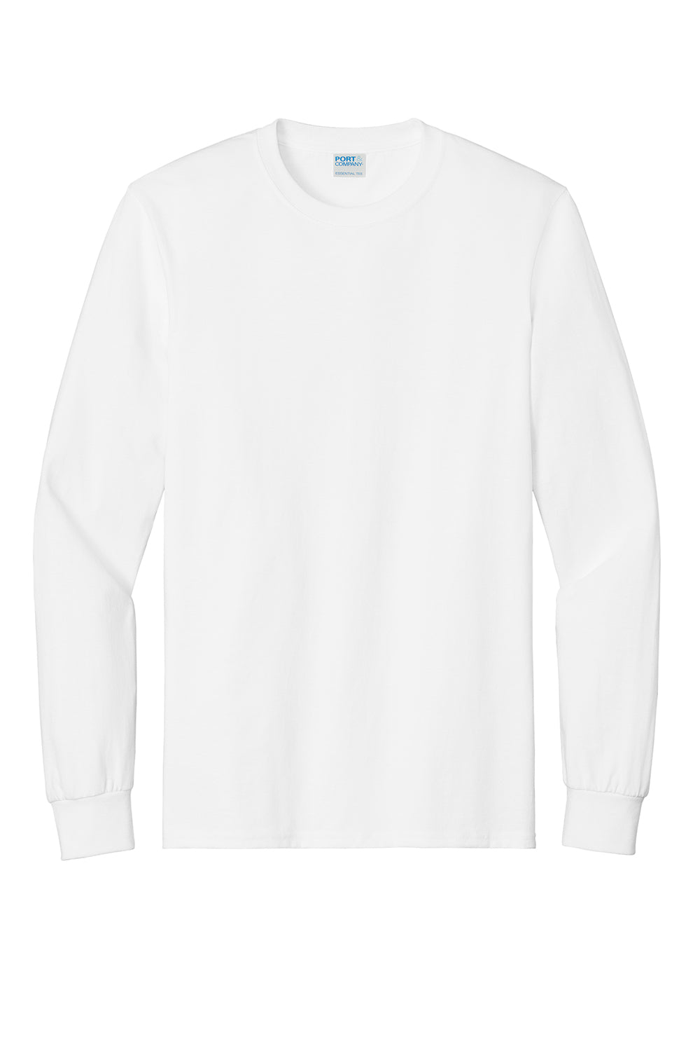 Port & Company PC61LS/PC61LST Mens Essential Long Sleeve Crewneck T-Shirt White Flat Front