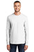 Port & Company PC61LS/PC61LST Mens Essential Long Sleeve Crewneck T-Shirt White Model Front