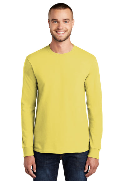 Port & Company PC61LS/PC61LST Mens Essential Long Sleeve Crewneck T-Shirt Yellow Model Front