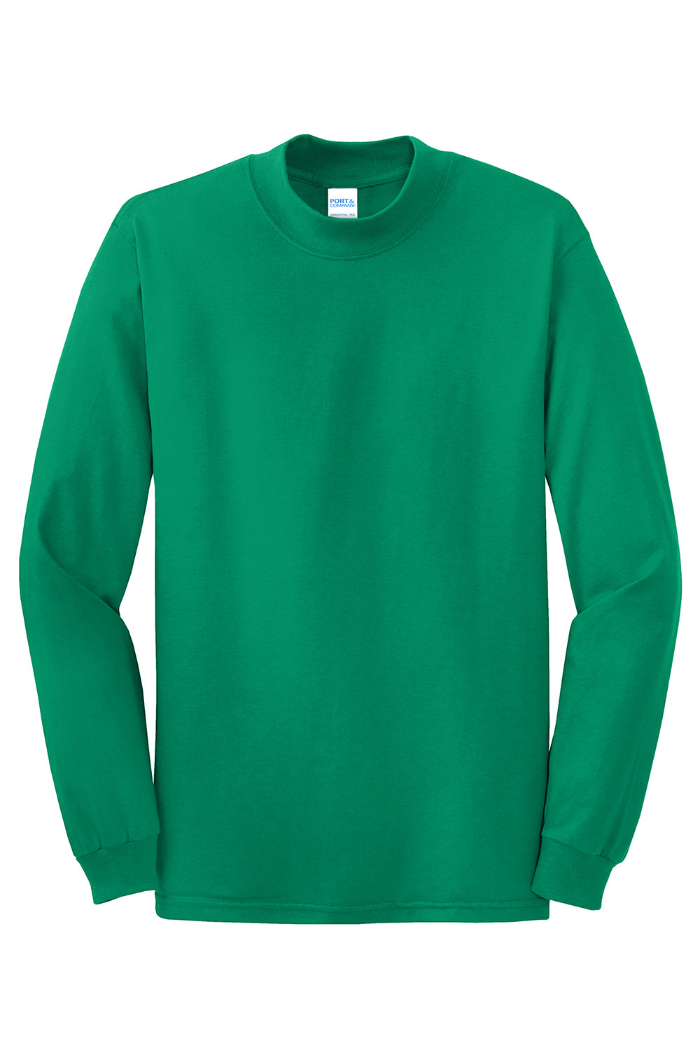 Port & Company PC61M Mens Essential Long Sleeve Mock Neck T-Shirt Kelly Green Flat Front