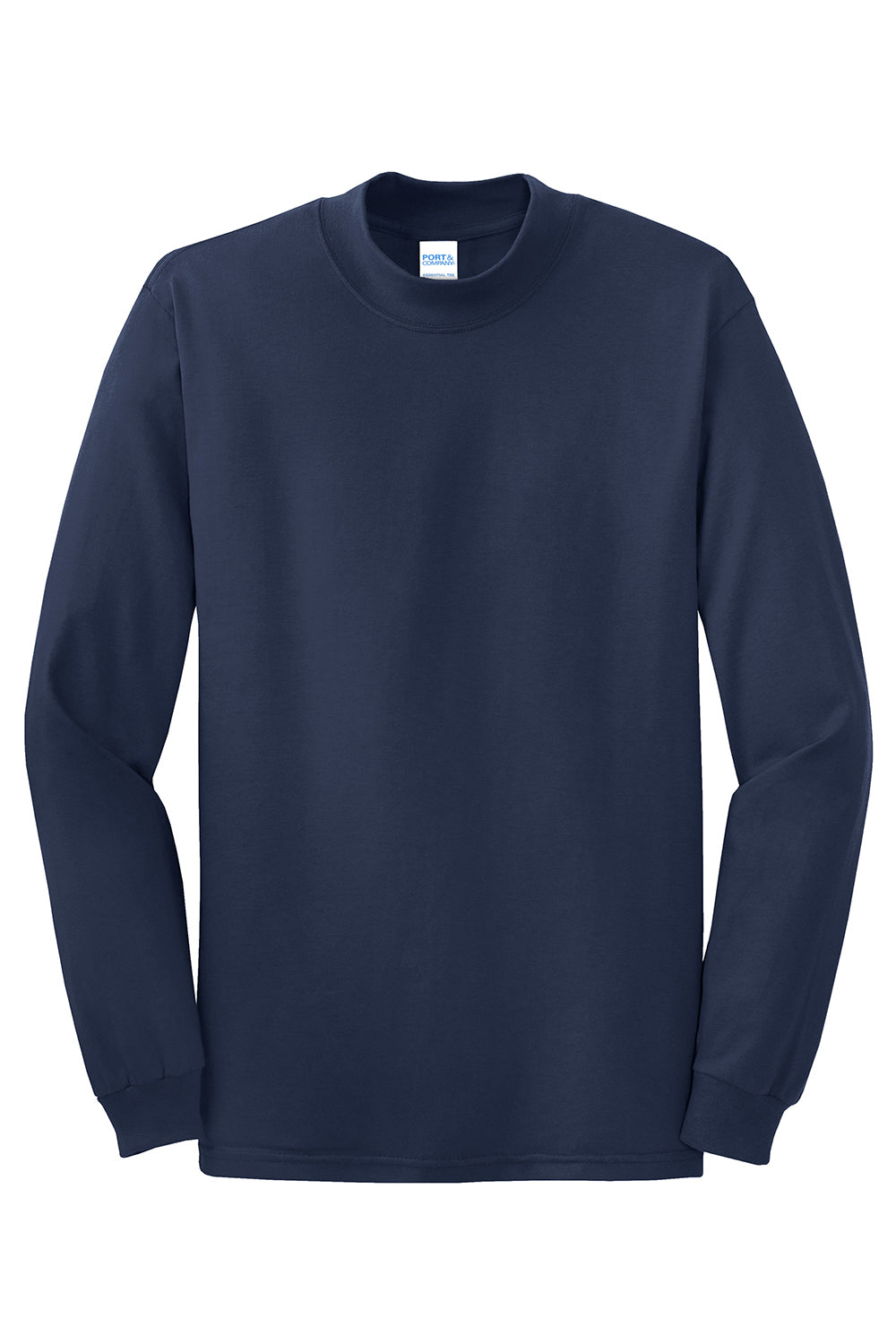 Port & Company PC61M Mens Essential Long Sleeve Mock Neck T-Shirt Navy Blue Flat Front