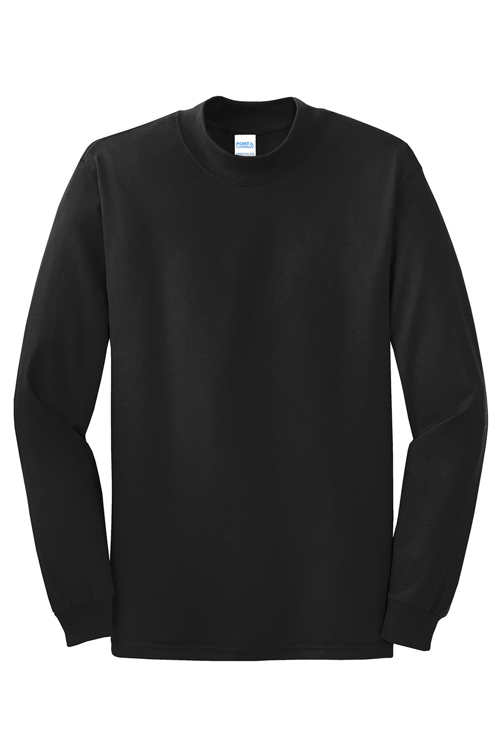 Port & Company PC61M Mens Essential Long Sleeve Mock Neck T-Shirt Jet Black Flat Front