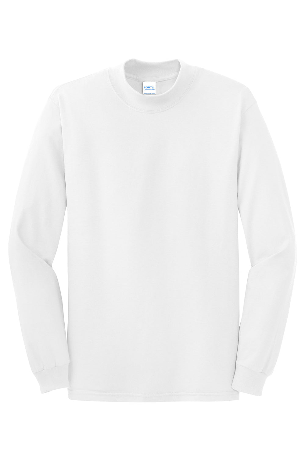 Port & Company PC61M Mens Essential Long Sleeve Mock Neck T-Shirt White Flat Front