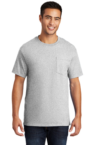 Port & Company PC61P/PC61PT Mens Essential Short Sleeve Crewneck T-Shirt w/ Pocket Ash Grey Model Front