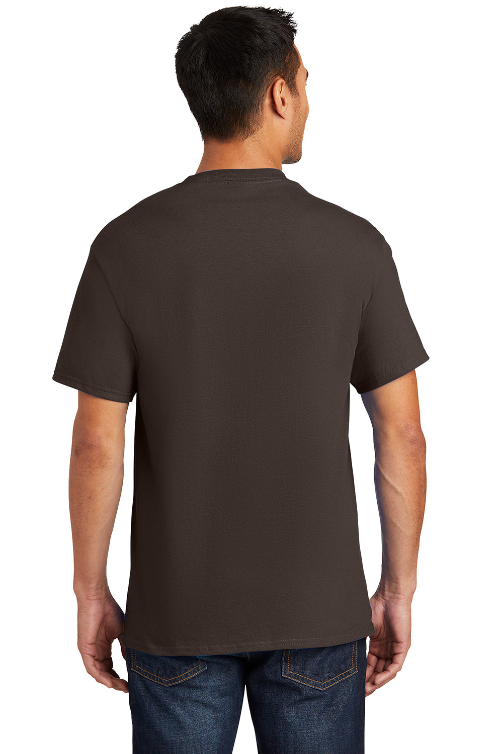 Port & Company PC61P/PC61PT Mens Essential Short Sleeve Crewneck T-Shirt w/ Pocket Brown Model Back