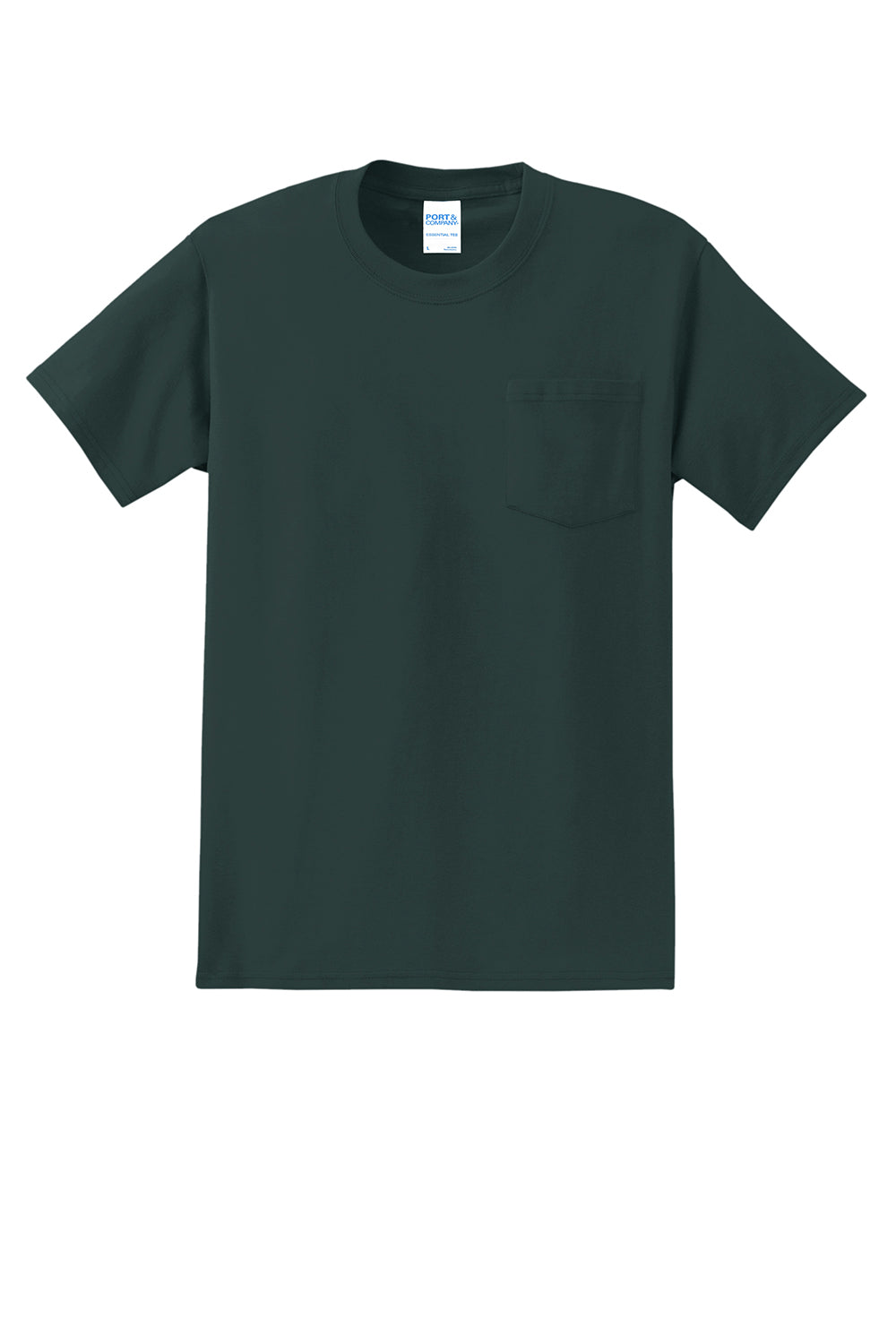 Port & Company PC61P/PC61PT Mens Essential Short Sleeve Crewneck T-Shirt w/ Pocket Dark Green Flat Front