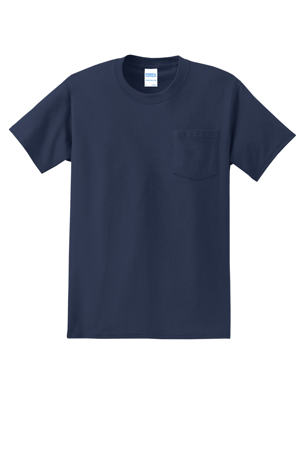 Port & Company PC61P/PC61PT Mens Essential Short Sleeve Crewneck T-Shirt w/ Pocket Navy Blue Flat Front