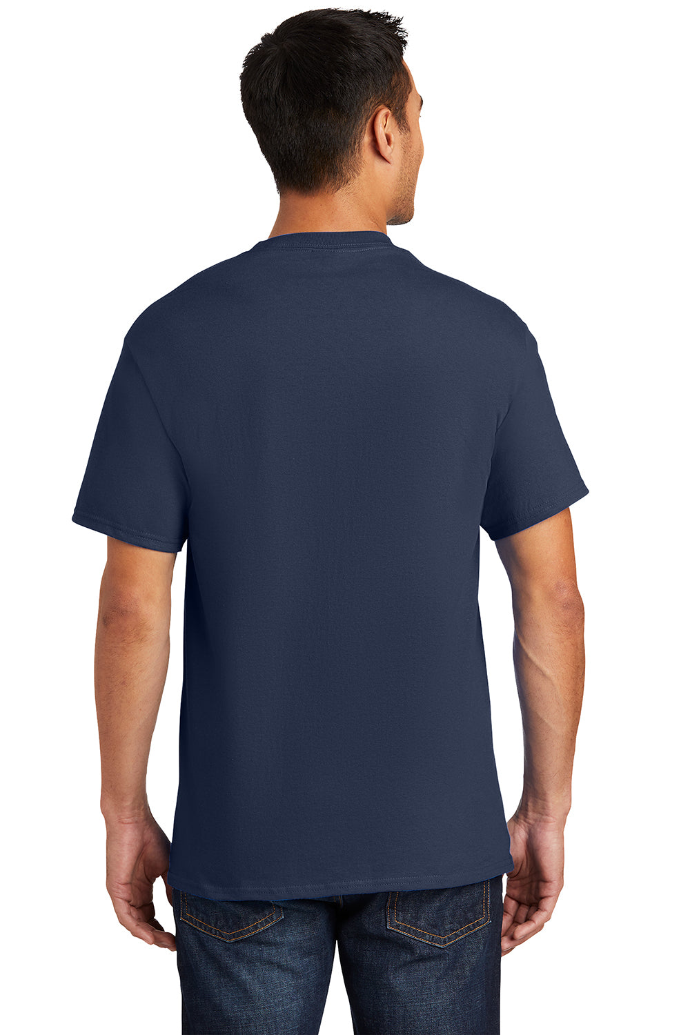 Port & Company PC61P/PC61PT Mens Essential Short Sleeve Crewneck T-Shirt w/ Pocket Navy Blue Model Back