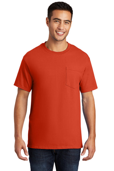 Port & Company PC61P/PC61PT Mens Essential Short Sleeve Crewneck T-Shirt w/ Pocket Orange Model Front