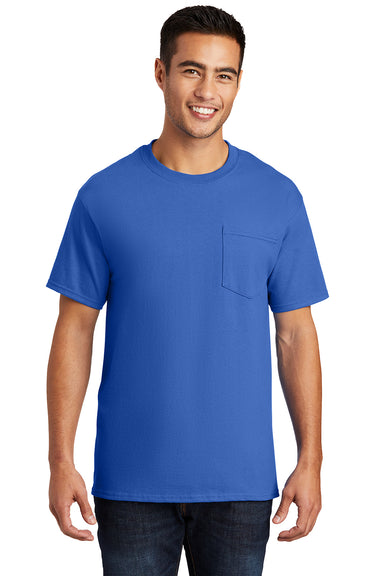 Port & Company PC61P/PC61PT Mens Essential Short Sleeve Crewneck T-Shirt w/ Pocket Royal Blue Model Front