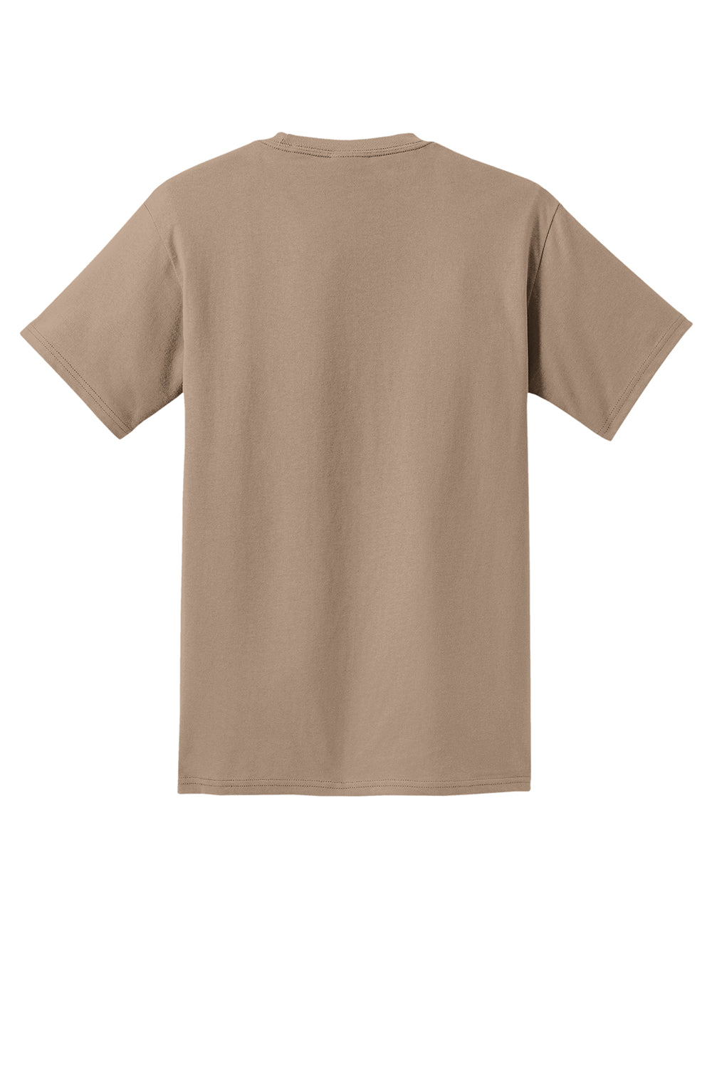 Port & Company PC61P/PC61PT Mens Essential Short Sleeve Crewneck T-Shirt w/ Pocket Sand Flat Back