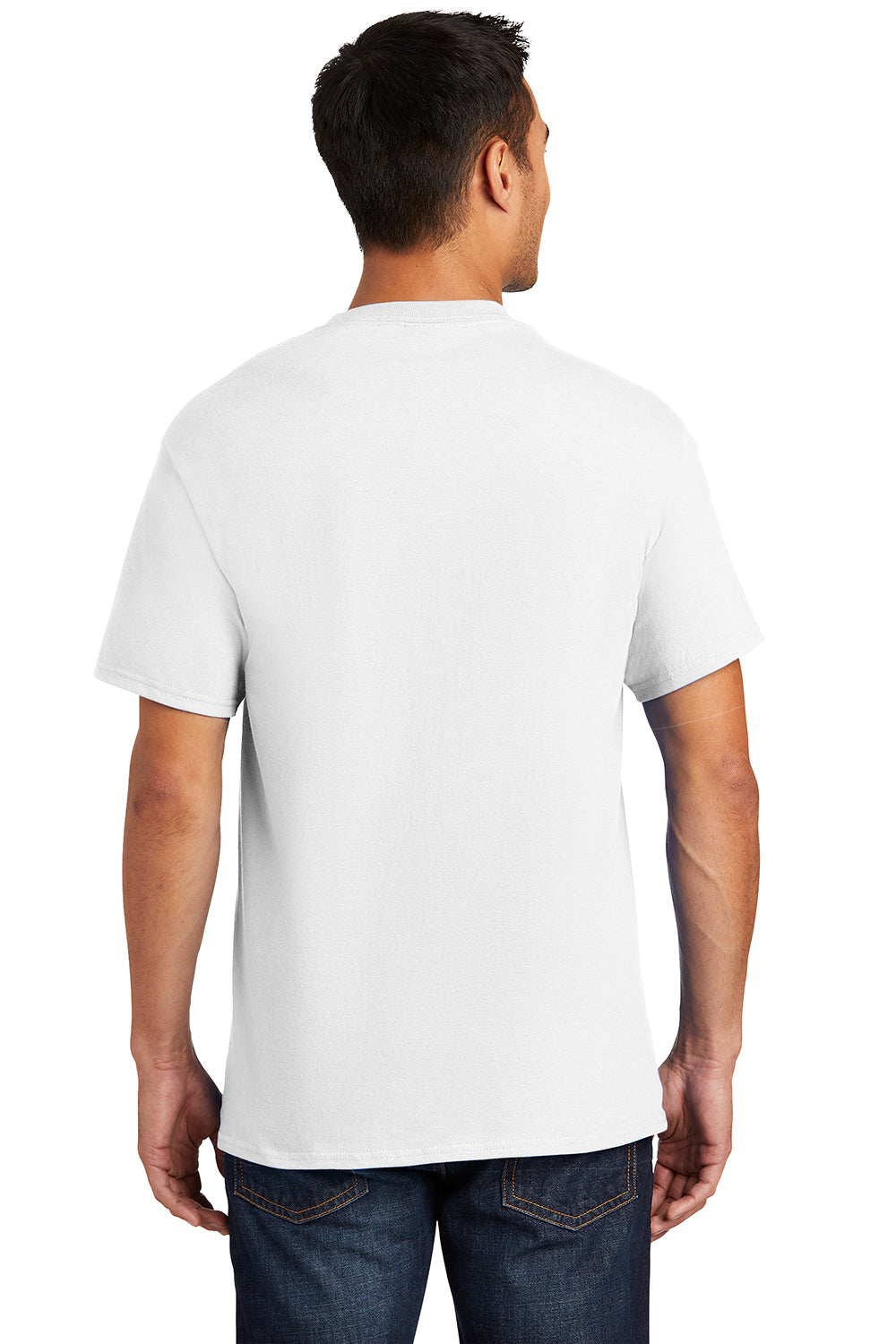 Port & Company PC61P/PC61PT Mens Essential Short Sleeve Crewneck T-Shirt w/ Pocket White Model Back