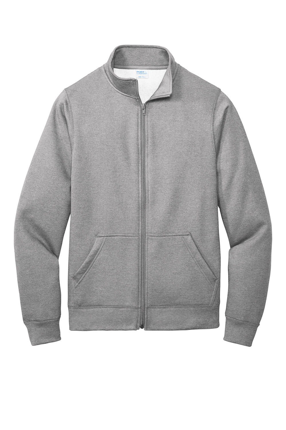 Port & Company PC78FZ Mens Core Fleece Full Zip Sweatshirt Heather Grey Flat Front