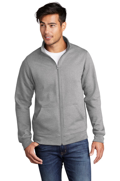 Port & Company PC78FZ Mens Core Fleece Full Zip Sweatshirt Heather Grey Model Front