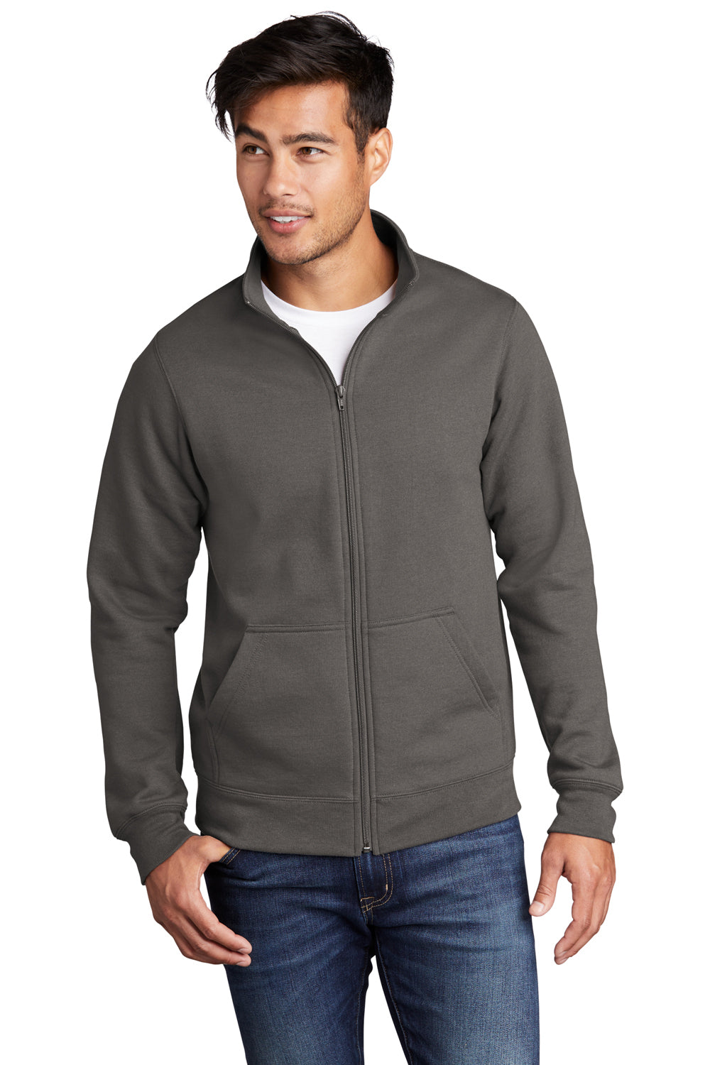 Port & Company PC78FZ Mens Core Fleece Full Zip Sweatshirt Charcoal Grey Model Front