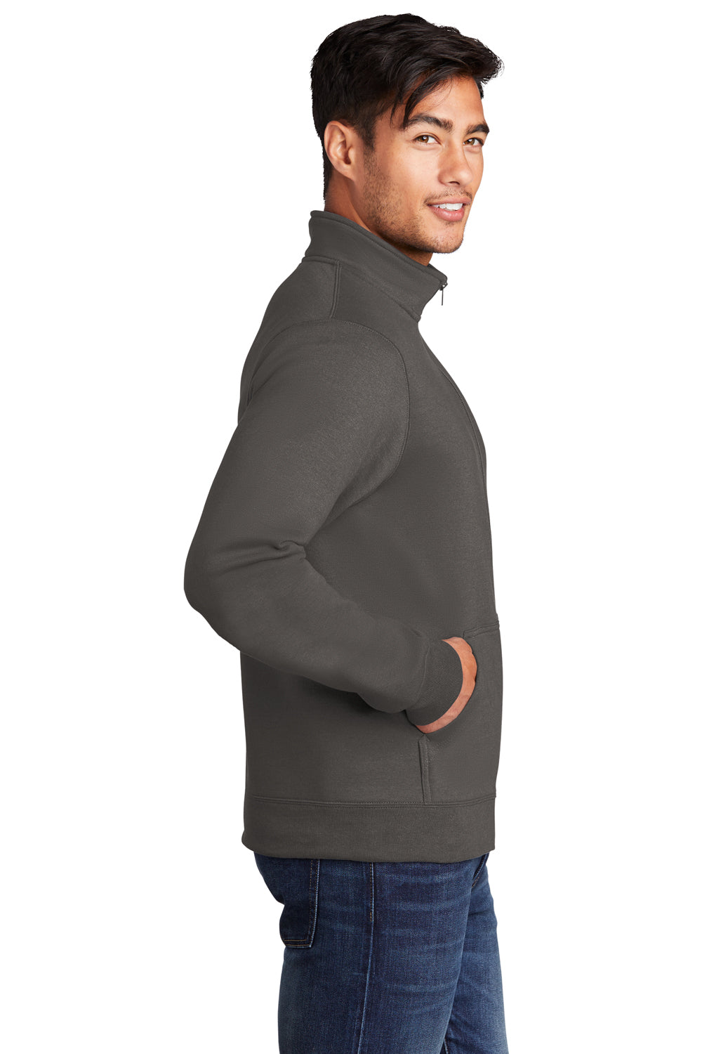 Port & Company PC78FZ Mens Core Fleece Full Zip Sweatshirt Charcoal Grey Model Side