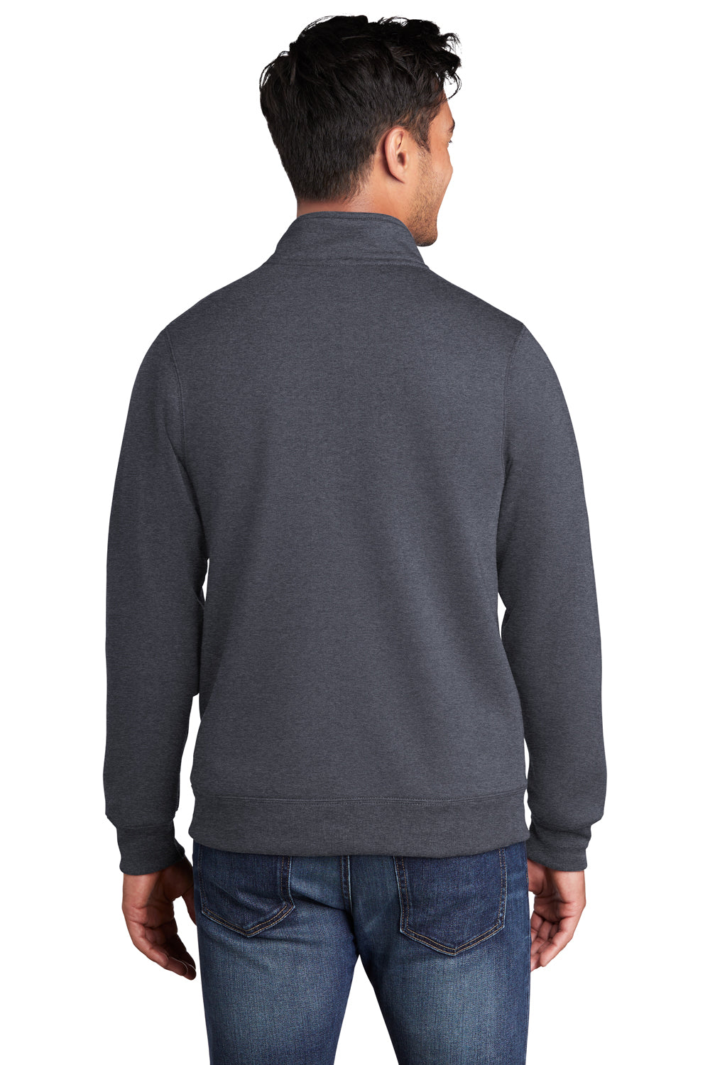 Port & Company PC78FZ Mens Core Fleece Full Zip Sweatshirt Heather Navy Blue Model Back