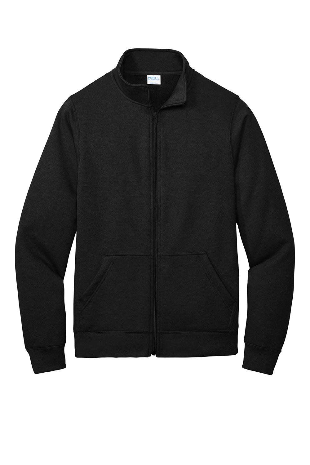 Port & Company PC78FZ Mens Core Fleece Full Zip Sweatshirt Jet Black Flat Front