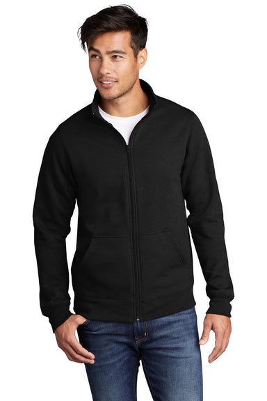 Port & Company PC78FZ Mens Core Fleece Full Zip Sweatshirt Jet Black Model Front