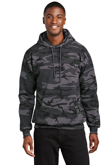 Port & Company PC78HC Mens Core Pill Resistant Fleece Hooded Sweatshirt Hoodie Heather Black Camo Model Front