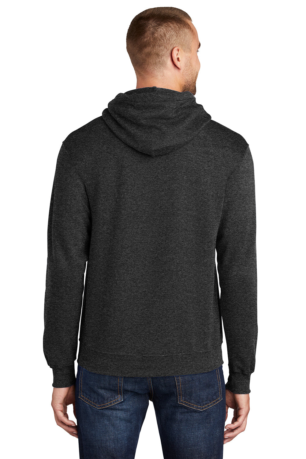 Port & Company PC78H/PC78HT Mens Core Pill Resistant Fleece Hooded Sweatshirt Hoodie Heather Black Model Back