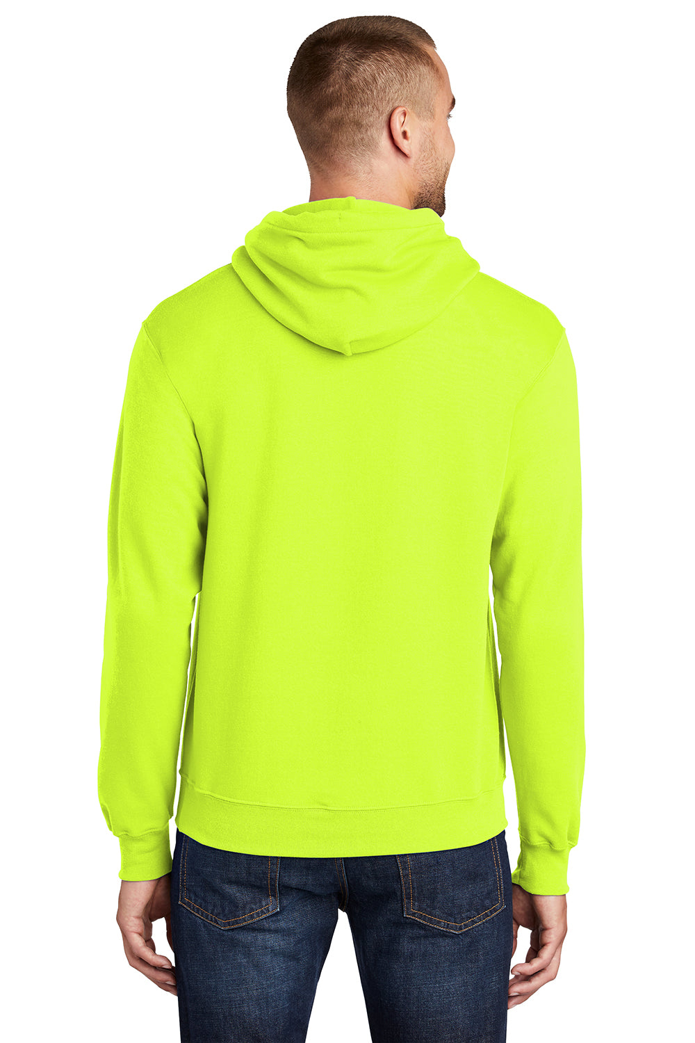 Port & Company PC78H/PC78HT Mens Core Pill Resistant Fleece Hooded Sweatshirt Hoodie Safety Green Model Back