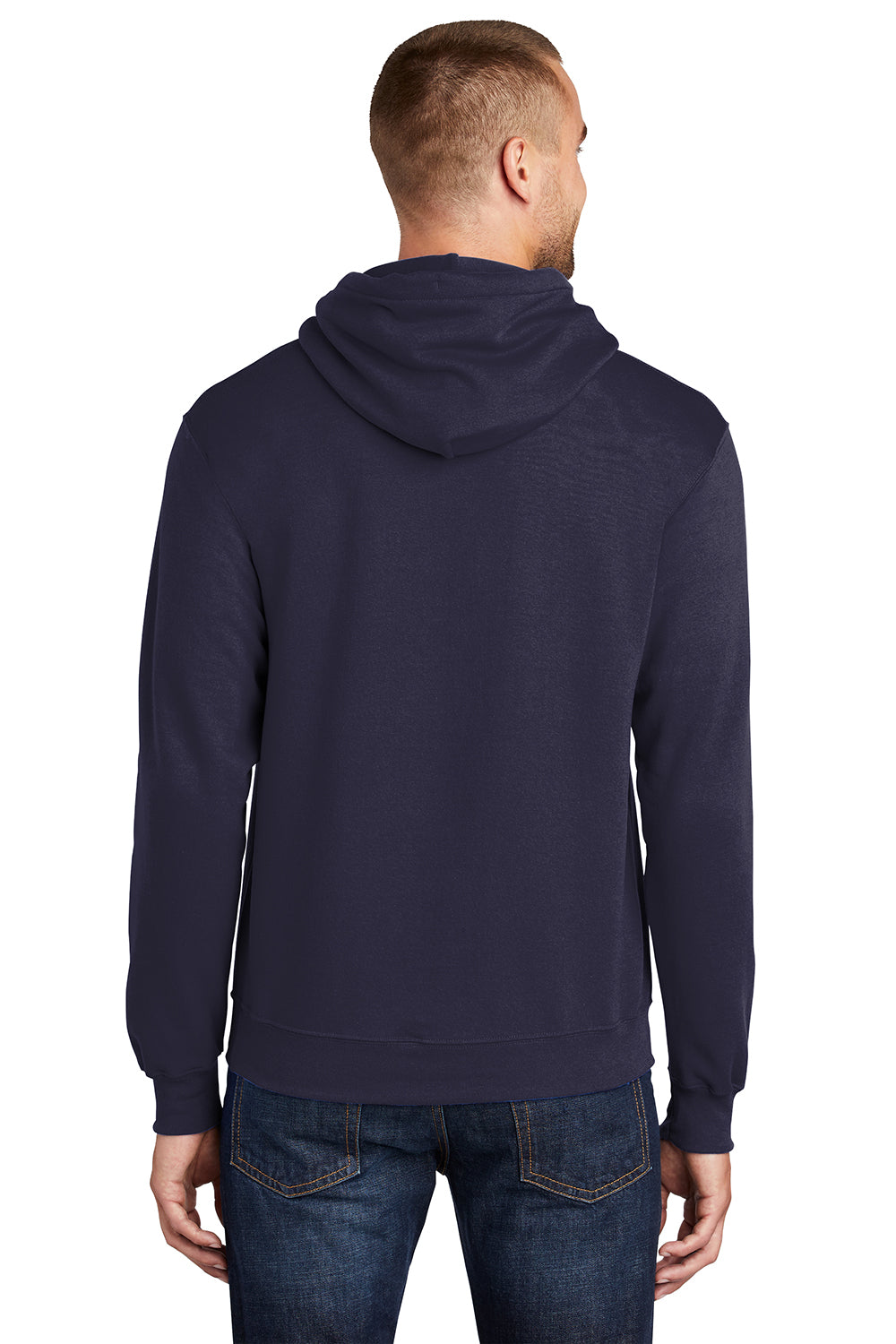 Port & Company PC78H/PC78HT Mens Core Pill Resistant Fleece Hooded Sweatshirt Hoodie True Navy Blue Model Back