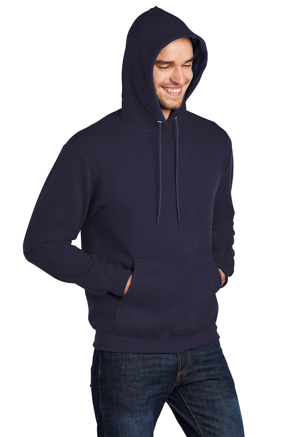 Port & Company PC78H/PC78HT Mens Core Pill Resistant Fleece Hooded Sweatshirt Hoodie True Navy Blue Model 3q