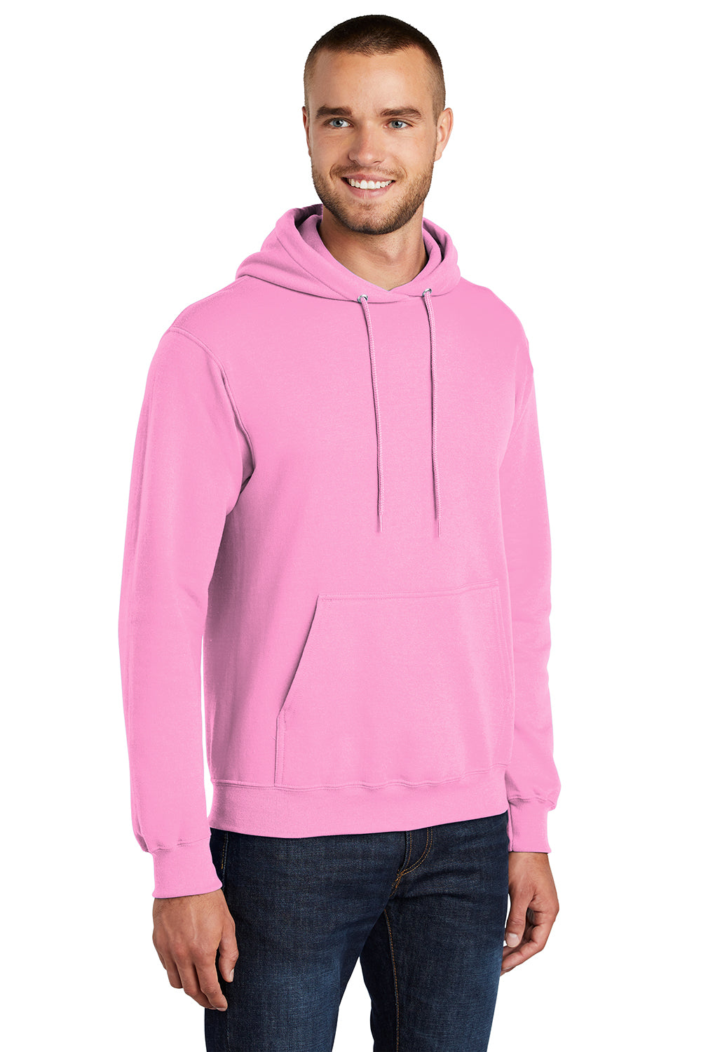 Port & Company PC78H/PC78HT Mens Core Pill Resistant Fleece Hooded Sweatshirt Hoodie Candy Pink Model 3q