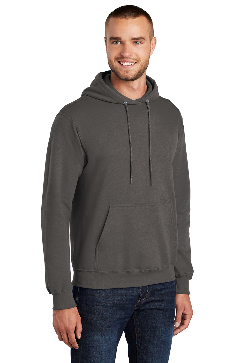 Port & Company PC78H/PC78HT Mens Core Pill Resistant Fleece Hooded Sweatshirt Hoodie Charcoal Grey Model 3q