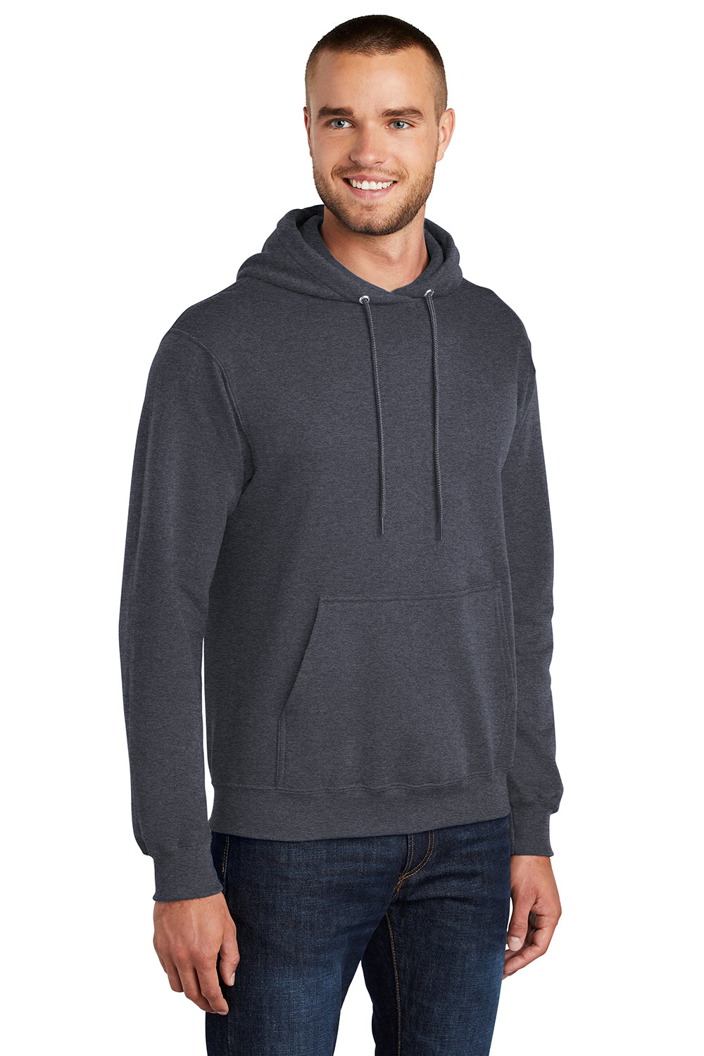 Port & Company PC78H/PC78HT Mens Core Pill Resistant Fleece Hooded Sweatshirt Hoodie Heather Navy Blue Model 3q