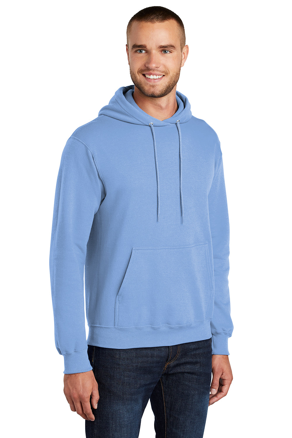 Port & Company PC78H/PC78HT Mens Core Pill Resistant Fleece Hooded Sweatshirt Hoodie Light Blue Model 3q