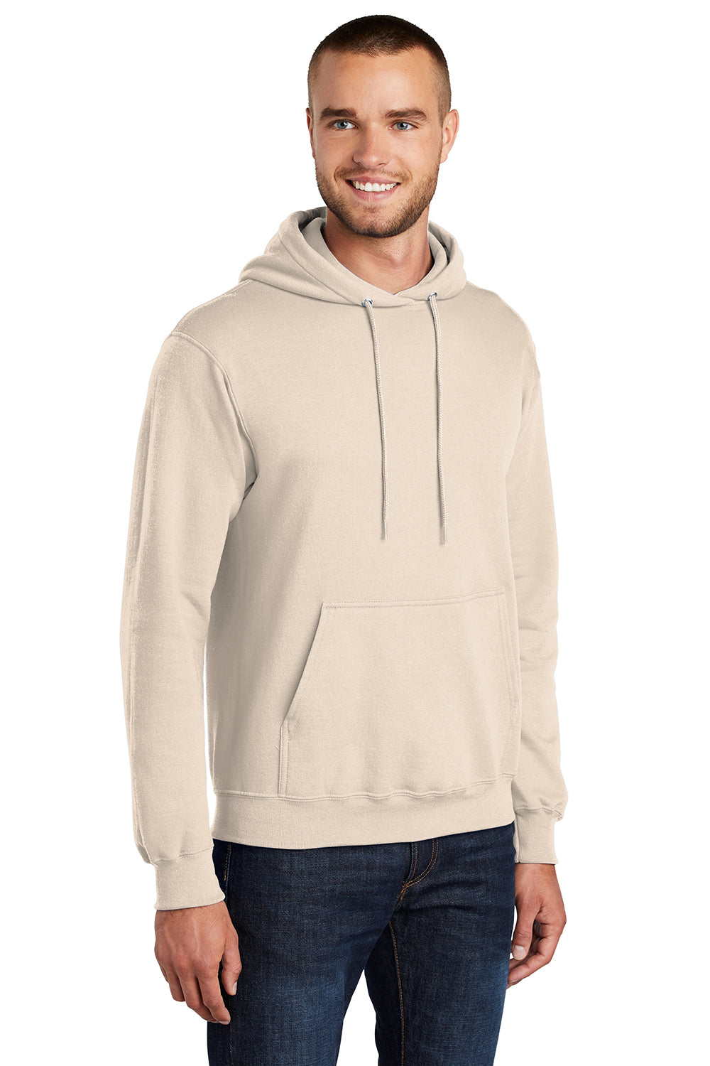 Port & Company PC78H/PC78HT Mens Core Pill Resistant Fleece Hooded Sweatshirt Hoodie Natural Model 3q