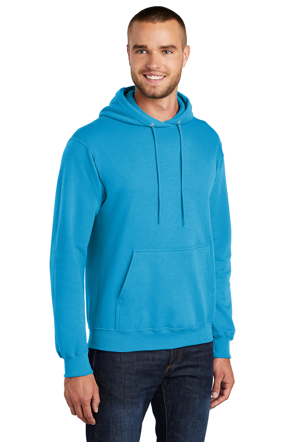 Port & Company PC78H/PC78HT Mens Core Pill Resistant Fleece Hooded Sweatshirt Hoodie Neon Blue Model 3q