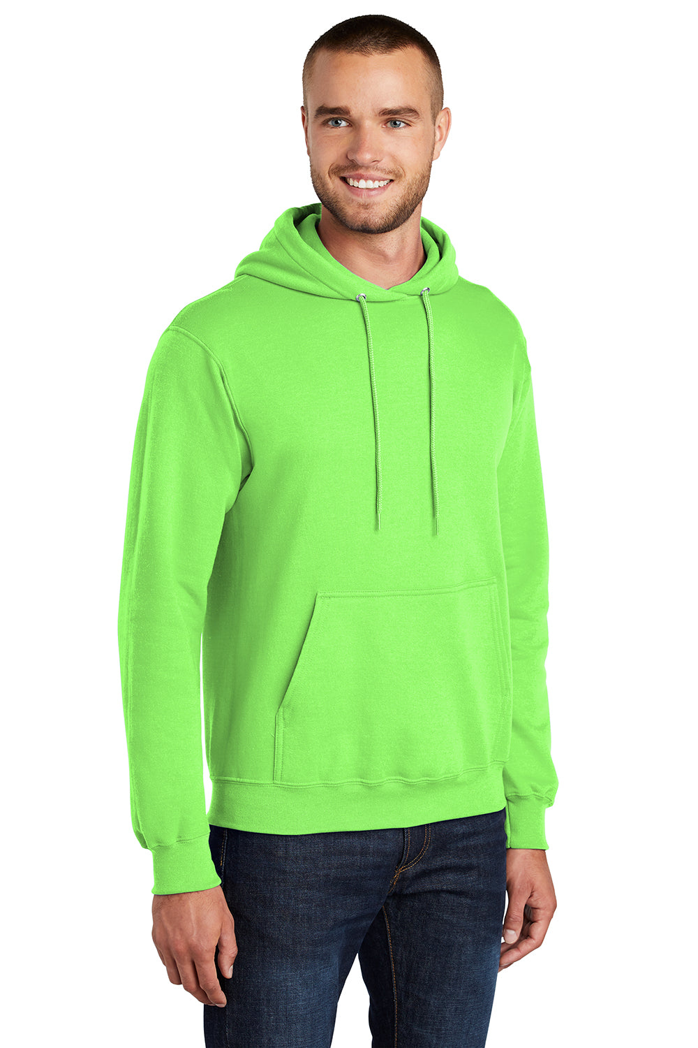 Port & Company PC78H/PC78HT Mens Core Pill Resistant Fleece Hooded Sweatshirt Hoodie Neon Green Model 3q