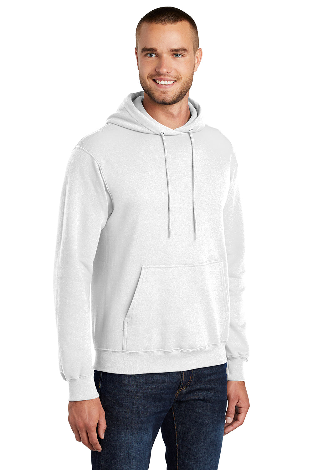 Port & Company PC78H/PC78HT Mens Core Pill Resistant Fleece Hooded Sweatshirt Hoodie White Model 3q