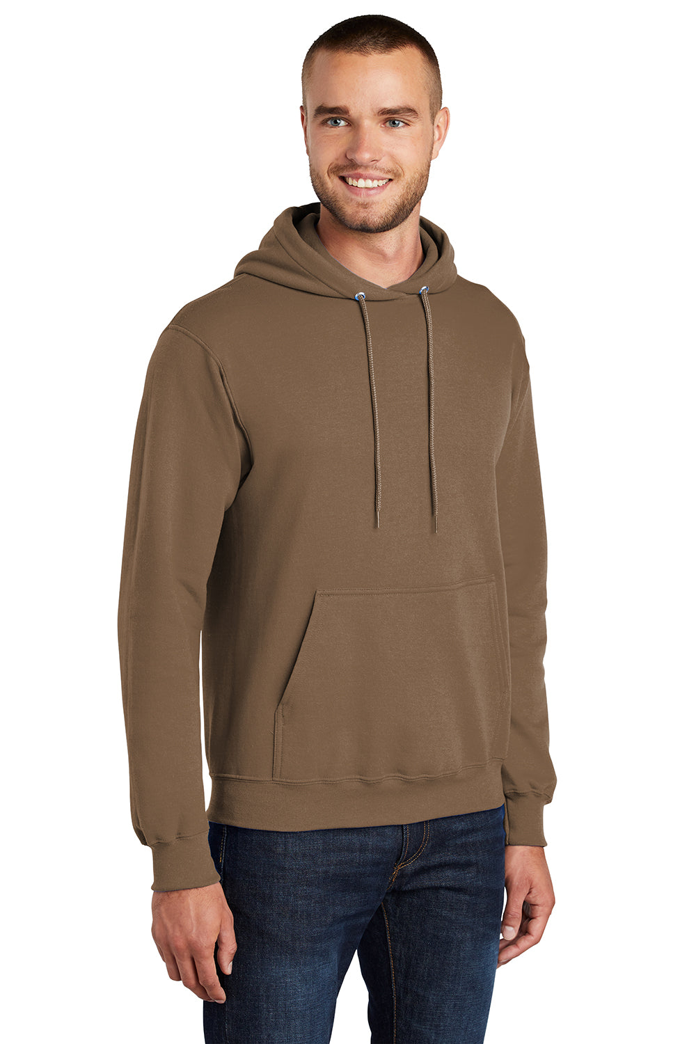 Port & Company PC78H/PC78HT Mens Core Pill Resistant Fleece Hooded Sweatshirt Hoodie Woodland Brown Model 3q