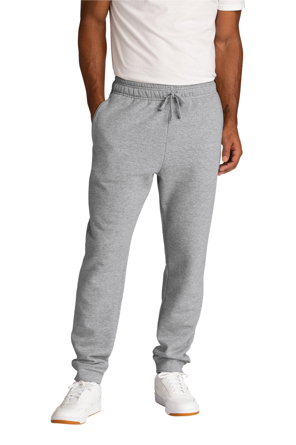 Port & Company PC78J Mens Core Fleece Jogger Sweatpants w/ Pockets Heather Grey Model Front