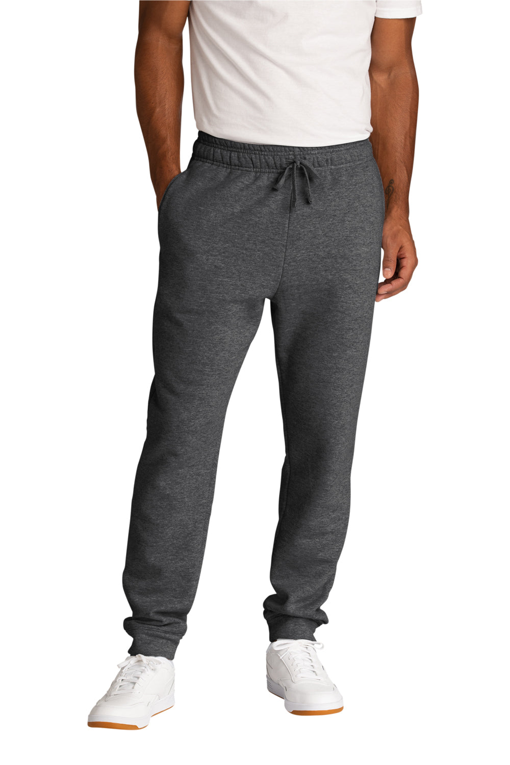 Port & Company PC78J Mens Core Fleece Jogger Sweatpants w/ Pockets Heather Dark Grey Model Front