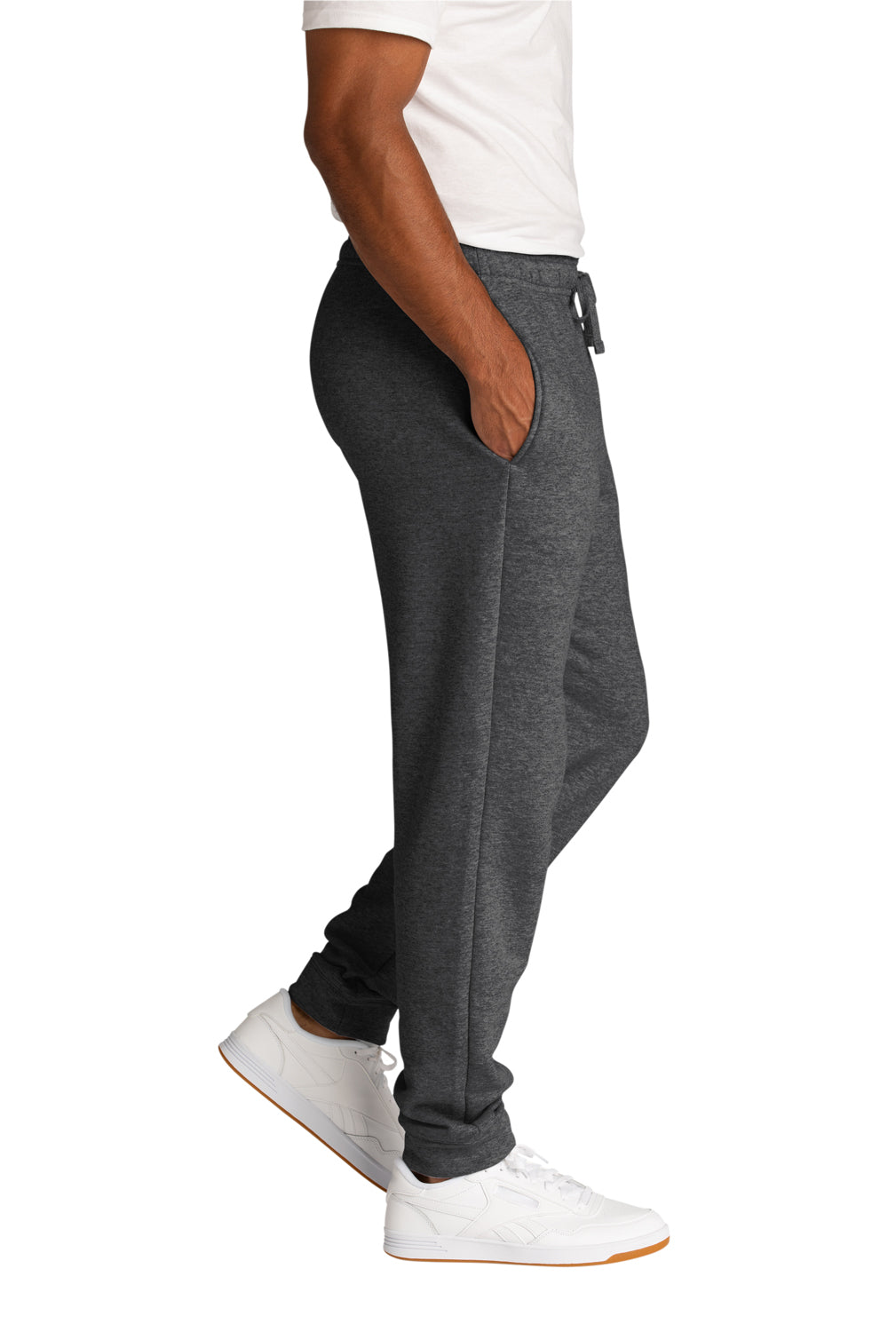 Port & Company PC78J Mens Core Fleece Jogger Sweatpants w/ Pockets Heather Dark Grey Model Side